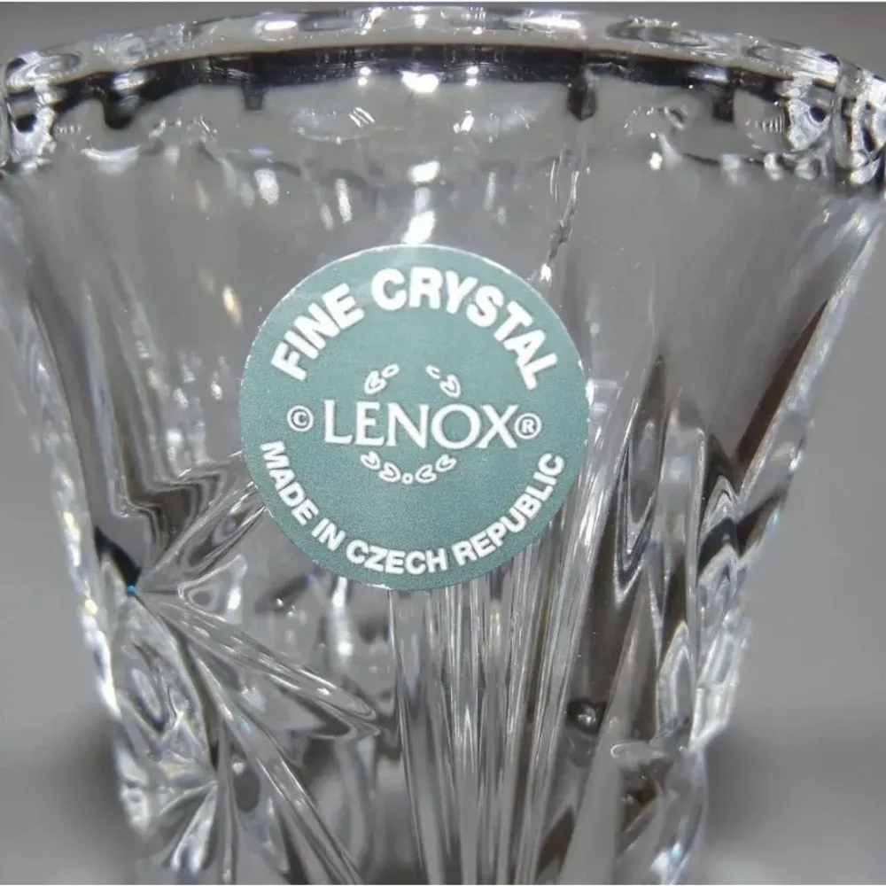 Lenox Cut Lead Crystal Star Pattern Bud Flower Vase 6” Tall Czech Vintage Gift